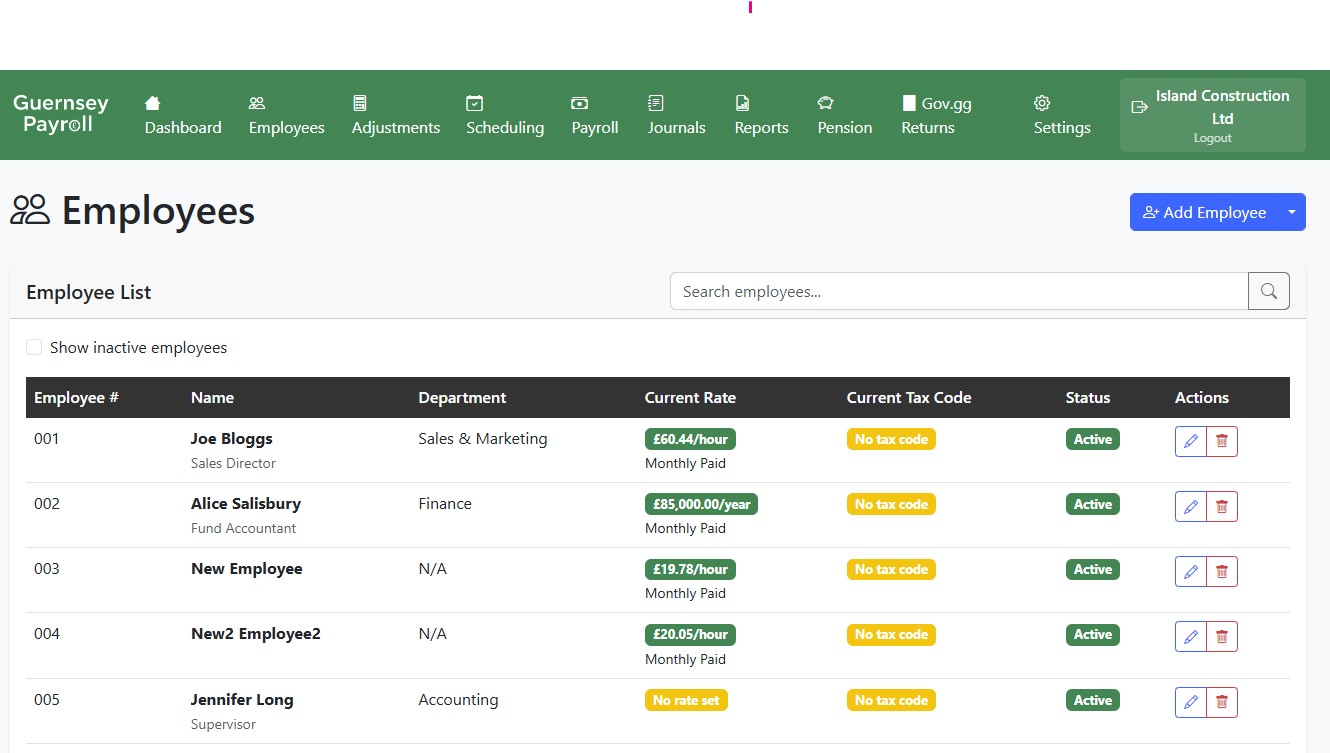 Employee management page with Add Employee button highlighted