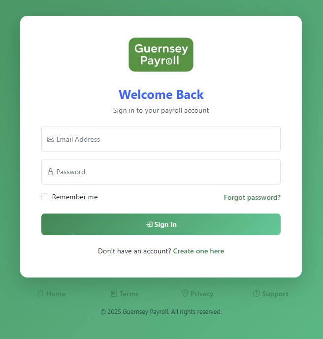 Login page with username and password fields